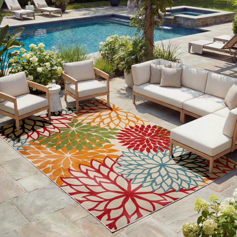 Andover Mills™ Miraloma Floral Green/Red/Orange Indoor / Outdoor